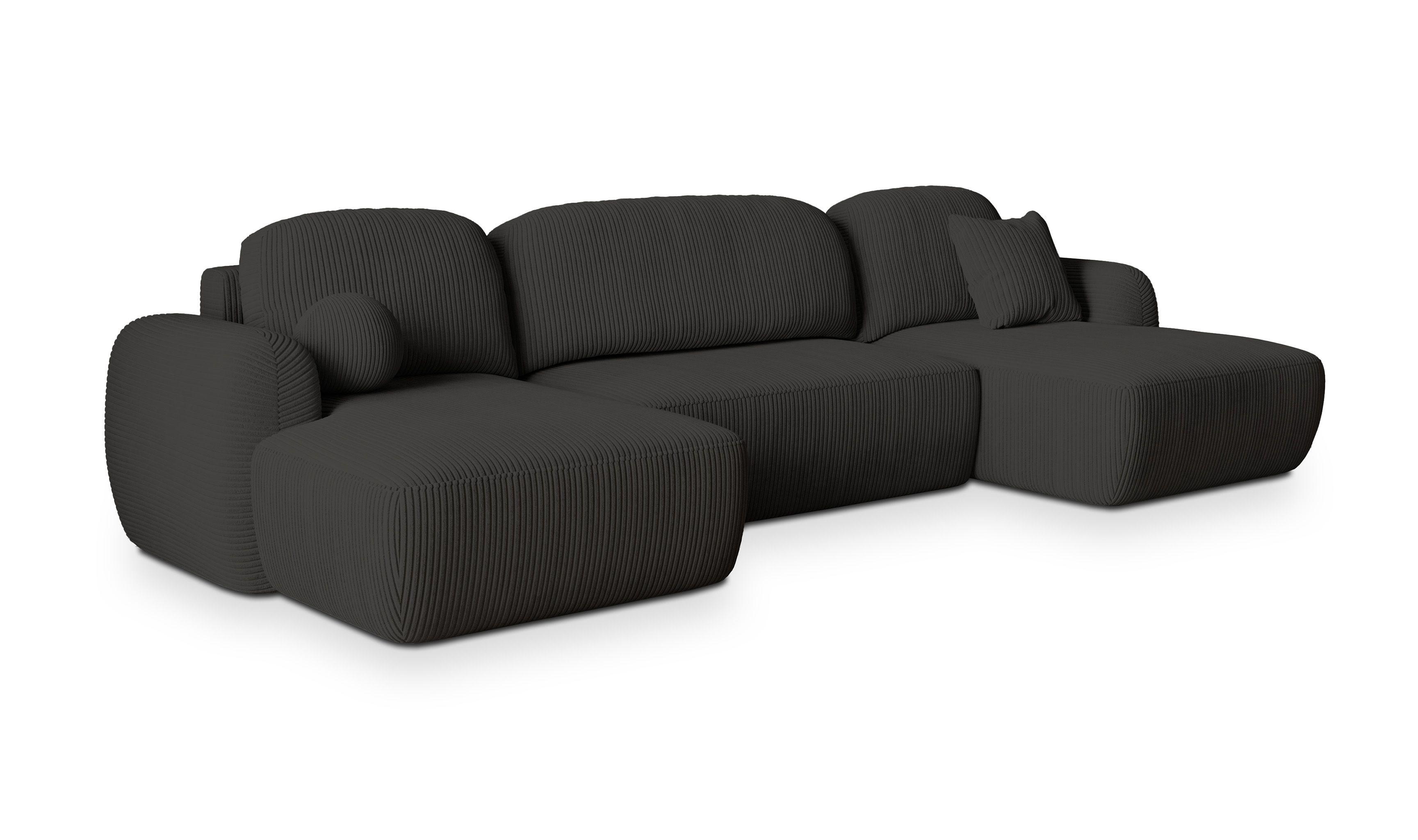 WOHNLANDSCHAFT SAVONA P Schwarz Kordstoff mit Schlaffunktion - Schwarz, Holz/Kunststoff (320/90/148cm) - MASSENO