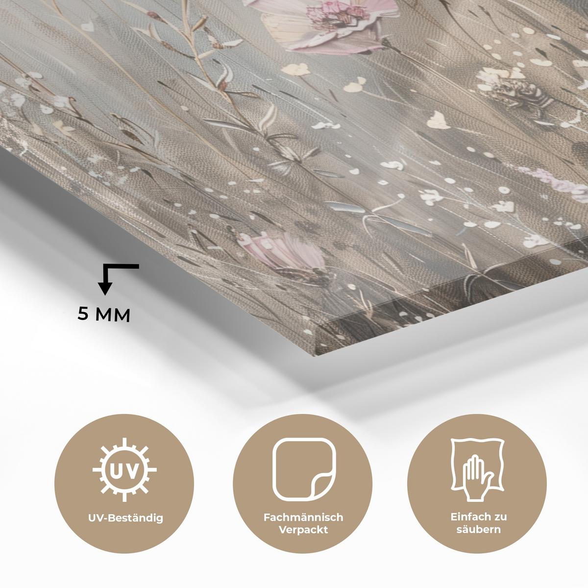 ACRYLGLASBILD Blumen - Rosa - Modern - Beige 120x60 cm - Beige, Glas (120/60cm) - MuchoWow