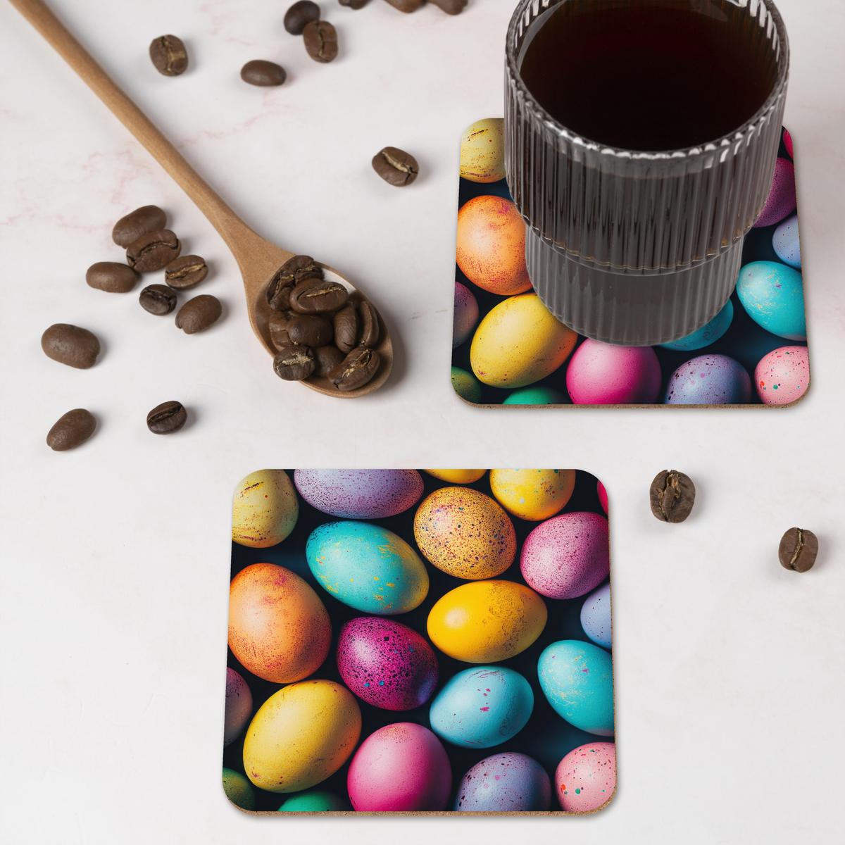 GLASUNTERSETZER 6er-Set Bunt - Ostereier - Spritzer Zubehör für Getränke 10x10 cm - Multicolor, Naturmaterialien (10/0.2cm) - MuchoWow