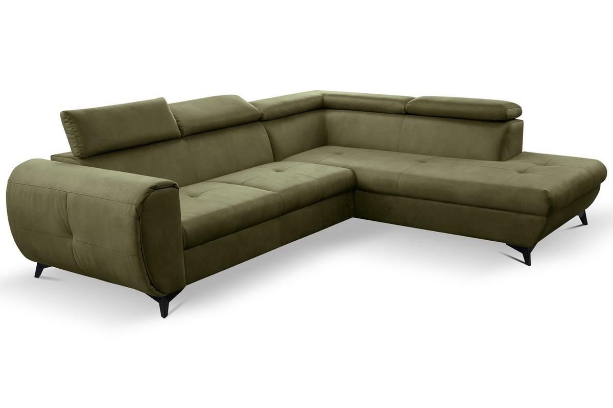 ECKSOFA MAGIA R-S Grün Plüsch-Stoff mit Schlaffunktion - Olivgrün, Holz (260/217cm) - MASSENO