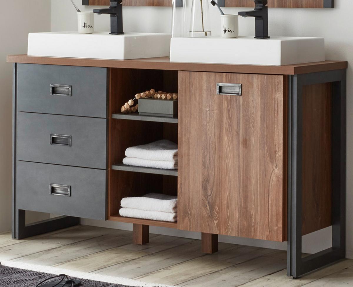 WASCHTISCHKOMBI Eiche Stirling und Grau, Doppelwaschtisch inklusive 2x Waschbecken, 138 x 75 cm - Eichefarben/Grau, Holzwerkstoff/Metall (138/85/40cm) - Furn.Design