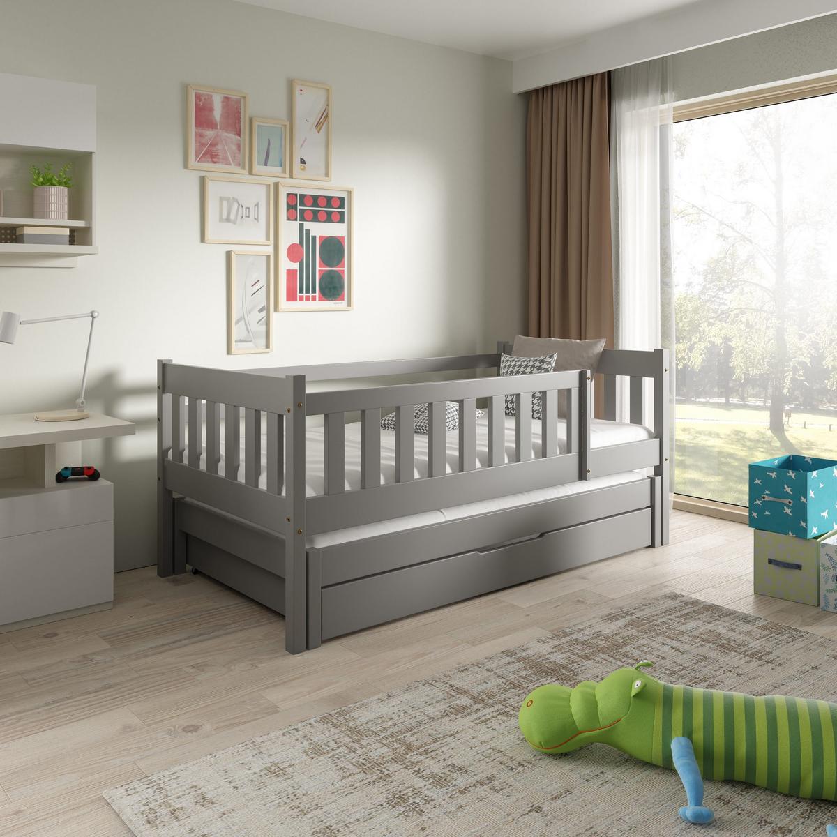 ETAGENBETT STELLA mit Bettkasten 80x160 cm Hellgrau - Hellgrau, Holz (80/160cm) - MASSENO