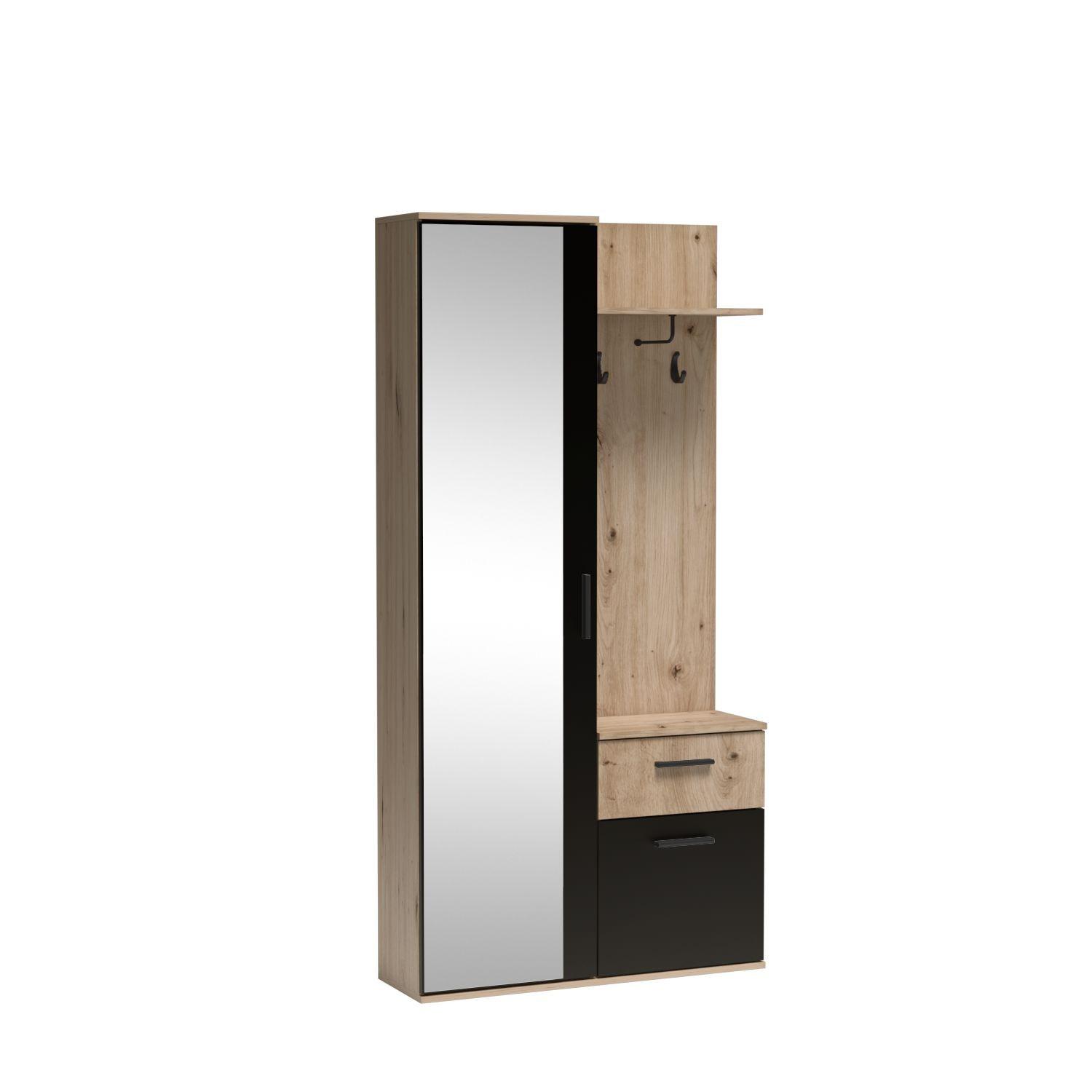 GARDEROBENSCHRANK RAMO 97/195/30 Modern Garderobenschrank Eiche Artisan - Schwarz/Eiche Artisan, Holzwerkstoff (97/195/30cm) - MASSENO