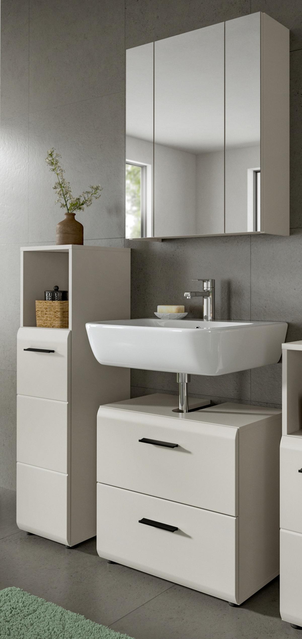 BADMÖBEL-SET Kaschmir 3-teilig 105 cm, Badkombination in modernem Design - Kaschmir/Schwarz, Glas/Holzwerkstoff (105/185/30cm) - Inn.Furn