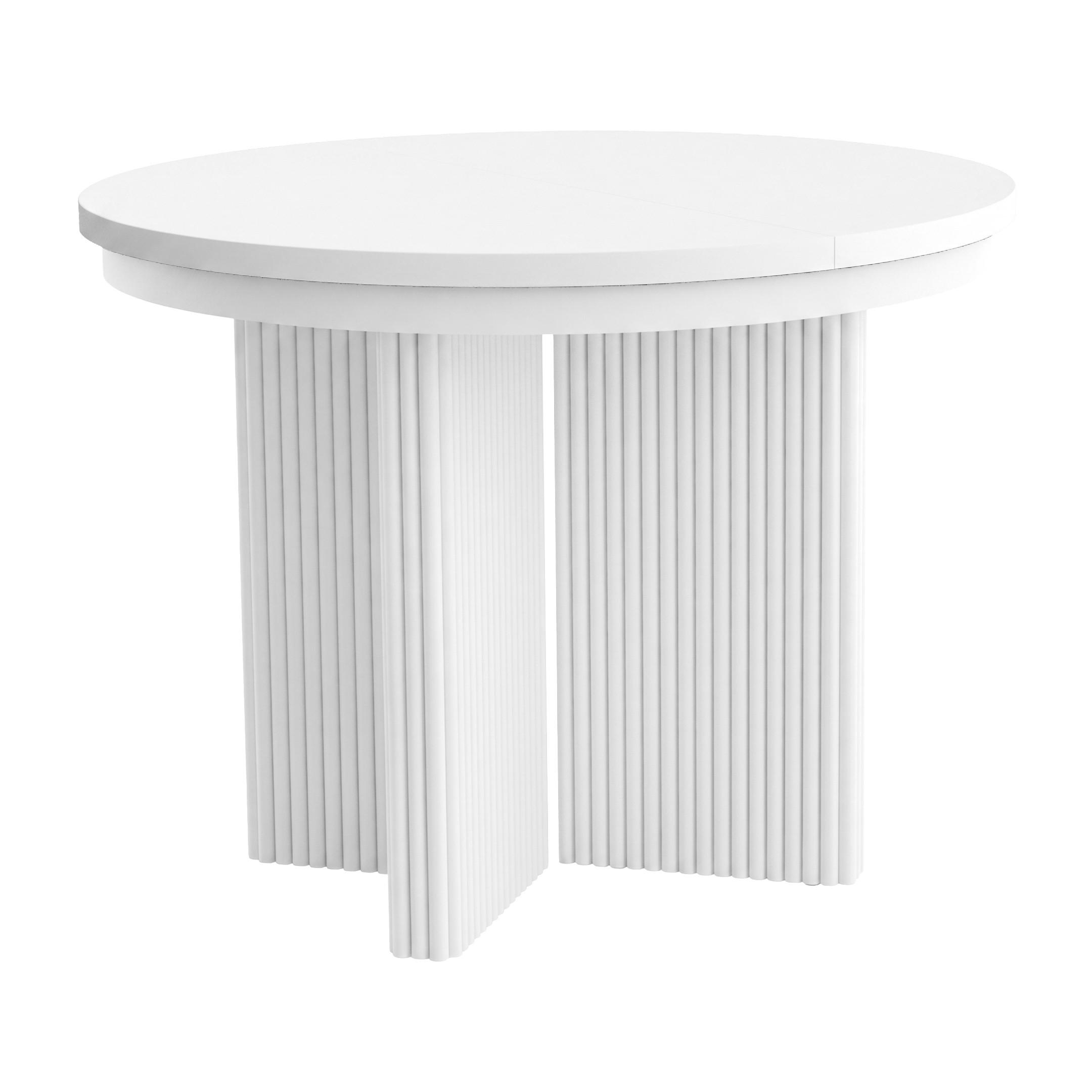 ESSTISCH Prestige runder Design-Tisch, ausziehbar Ø 100–180 cm, Weiß+Weiß - Weiß, Metall (100/100/77cm) - Beautysofa