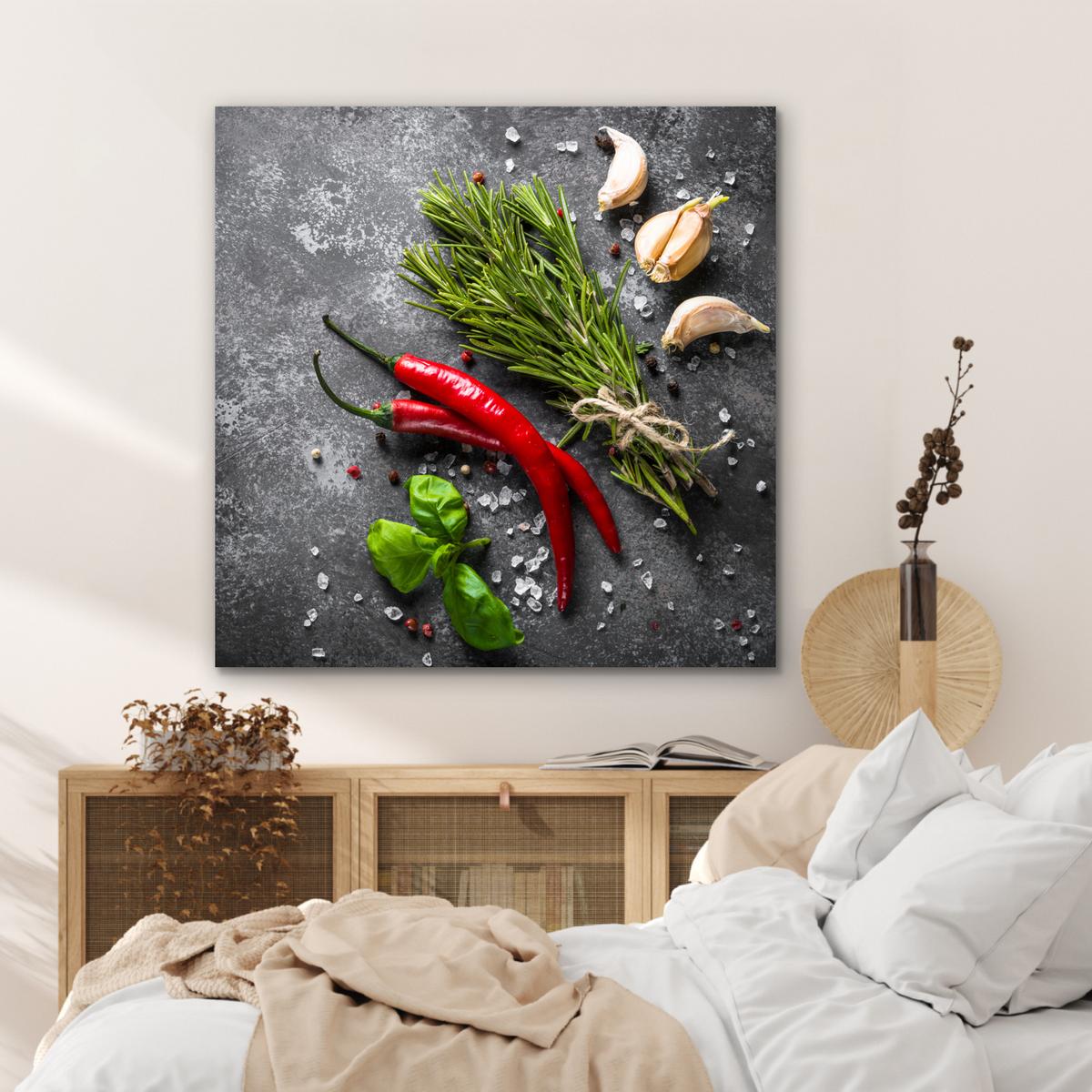 METALLBILD Pfeffer - Kräuter - Gewürze - Beton 90x90 cm - Dunkelgrau, Metall (90/90cm) - MuchoWow