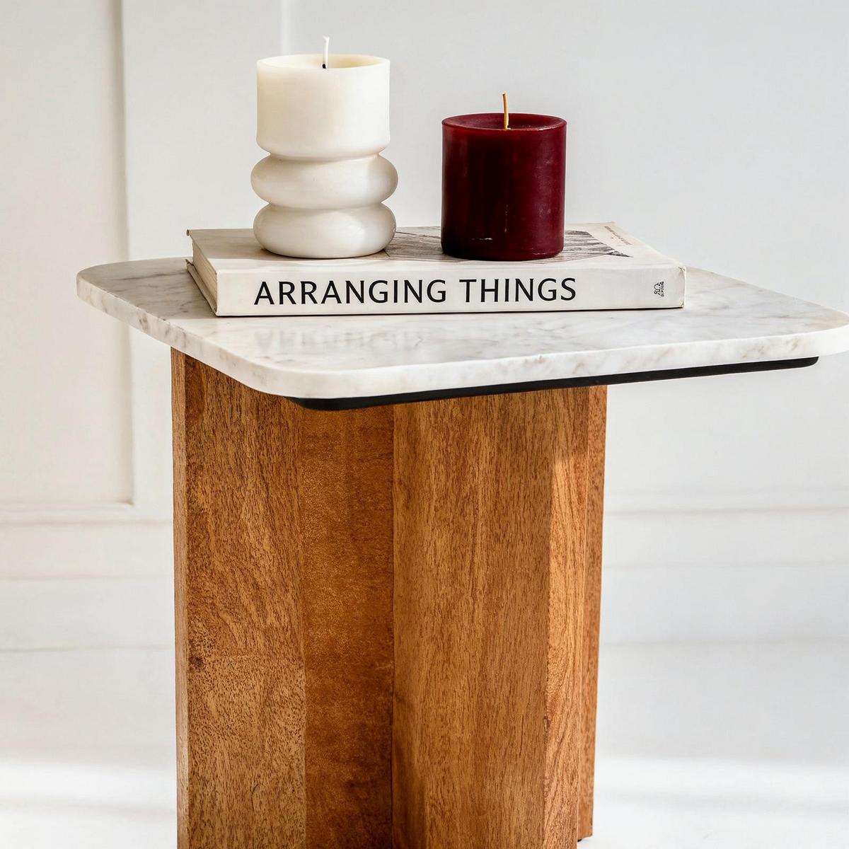 BEISTELLTISCH VARANASI weiß/natur - Weiß/Naturfarben, Naturmaterialien/Holz (40/40/51cm) - IDIMEX