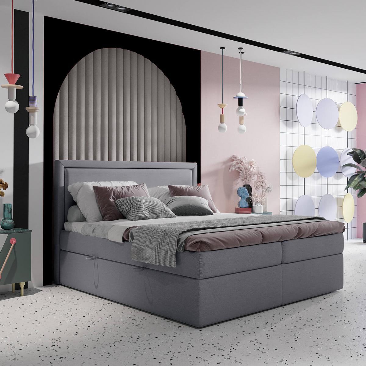 BOXBETT Jodan 200/200 cm Grau im Megan Stoff - Schwarz/Grau, Holz/Holzwerkstoff (200/200cm) - AltaBeds