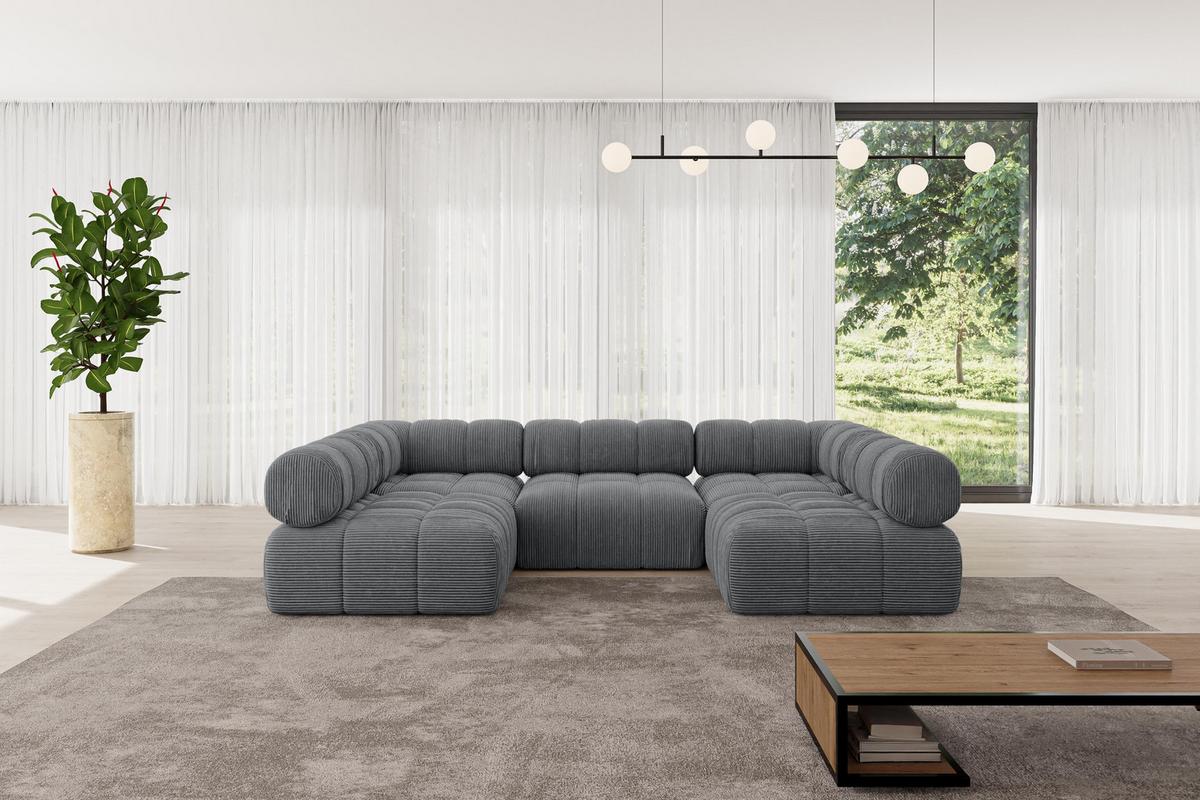 WOHNLANDSCHAFT modulares Sofa Garvo-U1 - 285x190x70 cm Dunkelgrau Cord - Dunkelgrau, Holzwerkstoff/Textil (285/70/190cm) - ALTDECOR