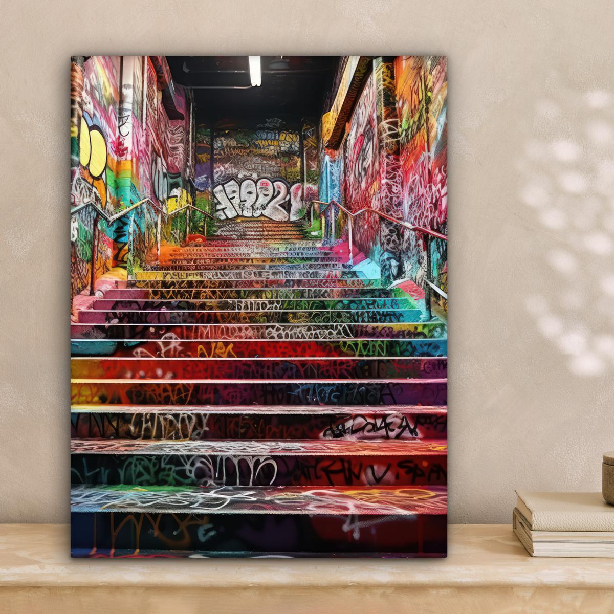 LEINWANDBILD Treppe - Graffiti - Farben - Kunst Room Decor 30x40 cm - Multicolor, Textil (30/40cm) - MuchoWow