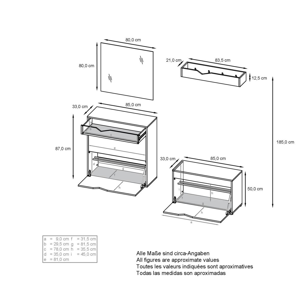 GARDEROBE Kolmio Fronten in Eiche Natur - Eichefarben, Holzwerkstoff (190/185/33cm) - Vladon