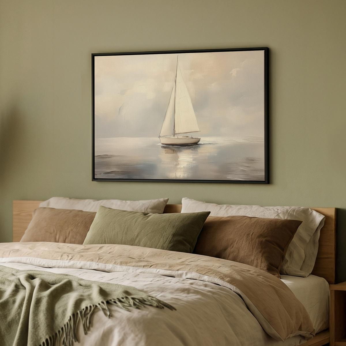 LEINWAND Bilder mit Rahmen - Segelschiff - Meer - Bewölkt - 70x50 - Creme, Textil (70/50cm) - MuchoWow