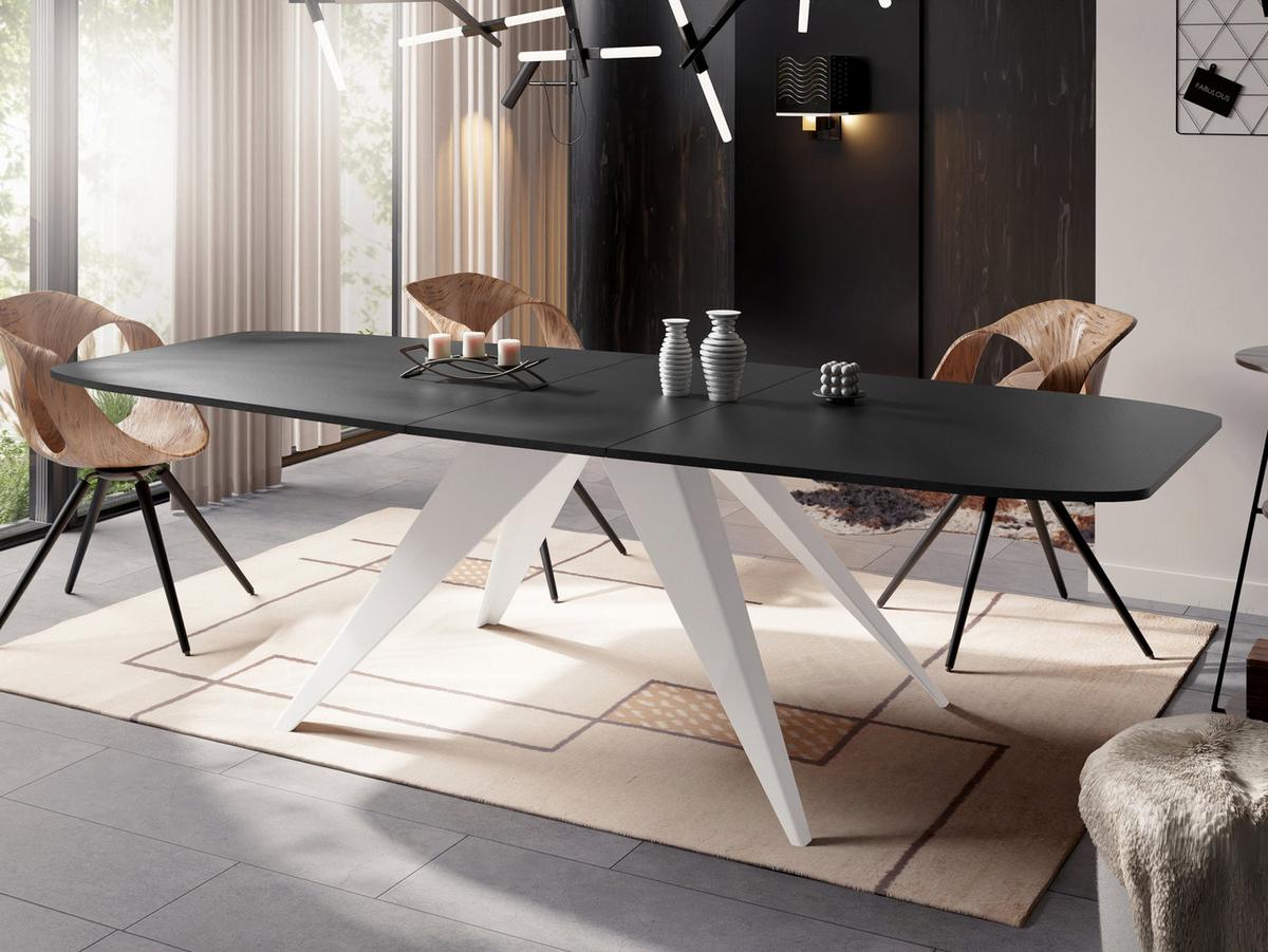 ESSTISCH Fatina rechteckig ausziehbar, Schwarz 180-218/90/76 cm - Schwarz/Weiß, Holzwerkstoff/Metall (90/220/76cm) - WFL GROUP