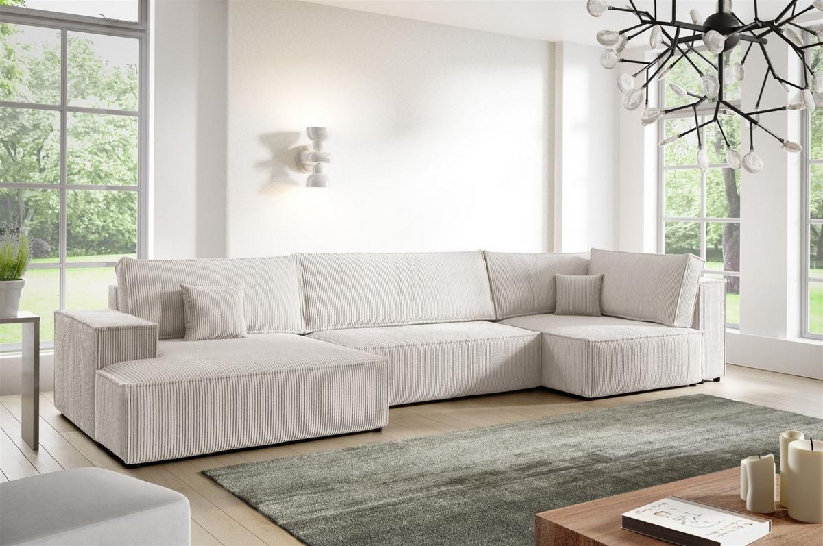 WOHNLANDSCHAFT Corunia - Weiß, Holzwerkstoff/Textil (398/70/148cm) - Fun Möbel