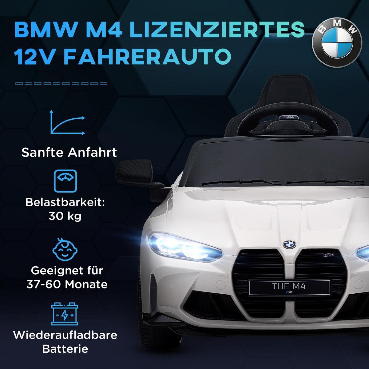 KINDER Elektroauto 12V Kinderfahrzeug mit 2,4G-Fernbedienung, 3-5 km/h, Weiß - Weiß, Metall (108/69.5/51cm) - AIYAPLAY