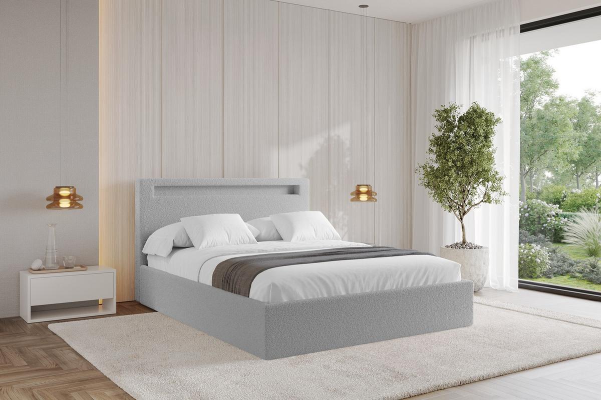 POLSTERBETT mit Bettkasten und Lattenrost, Boxbett ohne Matratze - GOLA 140x200 Hellgrau - Silberfarben, Holzwerkstoff/Textil (140/200cm) - ALTDECOR