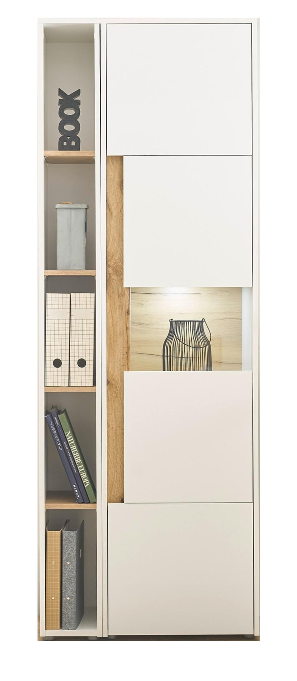 AKTENSCHRANK Set 2-teilig weiß, Eiche Wotan 70 x 200 cm, Regal-Vitrine-Kombination mit 5 Ordnerhöhen - Eichefarben/Eiche Wotan, Glas/Holzwerkstoff (70/200/40cm) - Furn.Design
