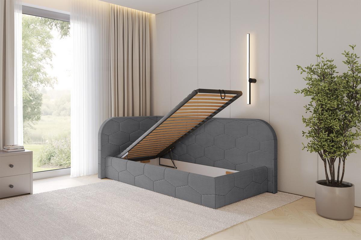 EINZELLBETT Jugendbett mit Bettkasten und Matratze H3/H4, Rechts - JAXY 80x200 Dunkelgrau - Schieferfarben, Holzwerkstoff/Textil (80/200cm) - ALTDECOR