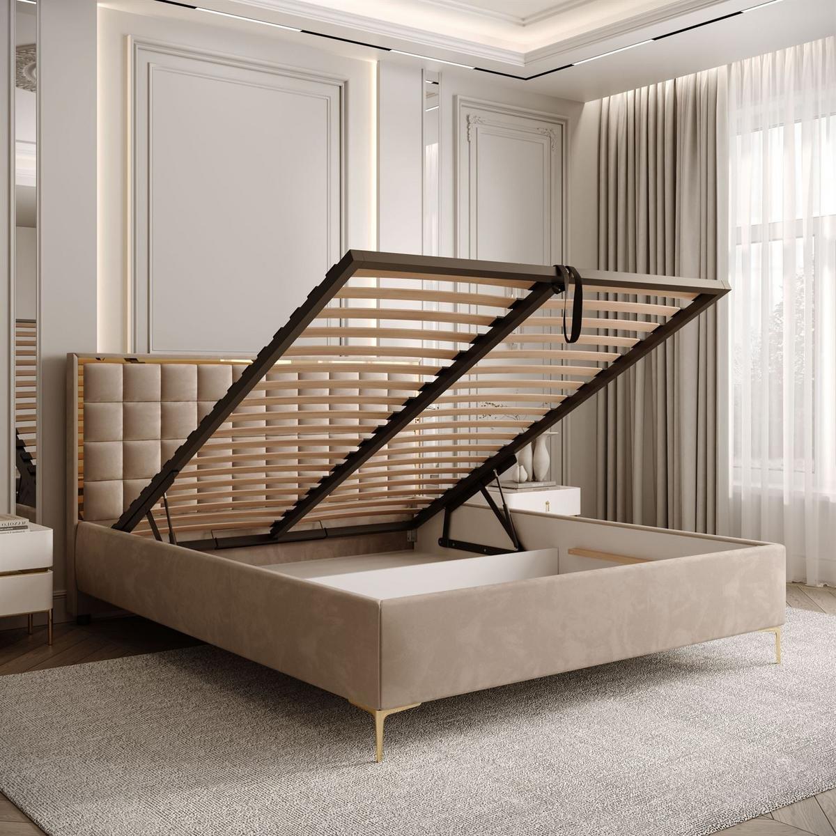 POLSTERBETT ISADORA GOLD mit Bettkasten 160x200 cm Royal Velvet 170 - Beige, Textil - Lookway