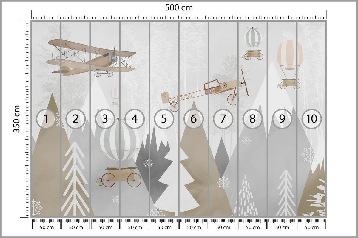 FOTOTAPETE für Kinderzimmer Flugzeuge Bergen Bäume 500x350 - Beige/Braun, Papier (500/350cm) - Muralo