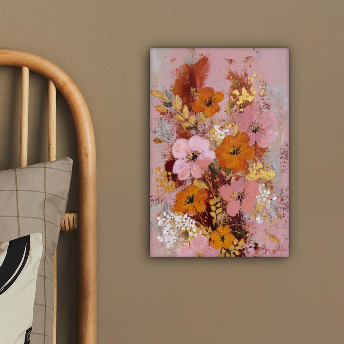 LEINWANDBILD Malerei - Blumen - Rustikal - Rosa Deko Wohnzimmer 20x30 cm - Altrosa, Textil (20/30cm) - MuchoWow