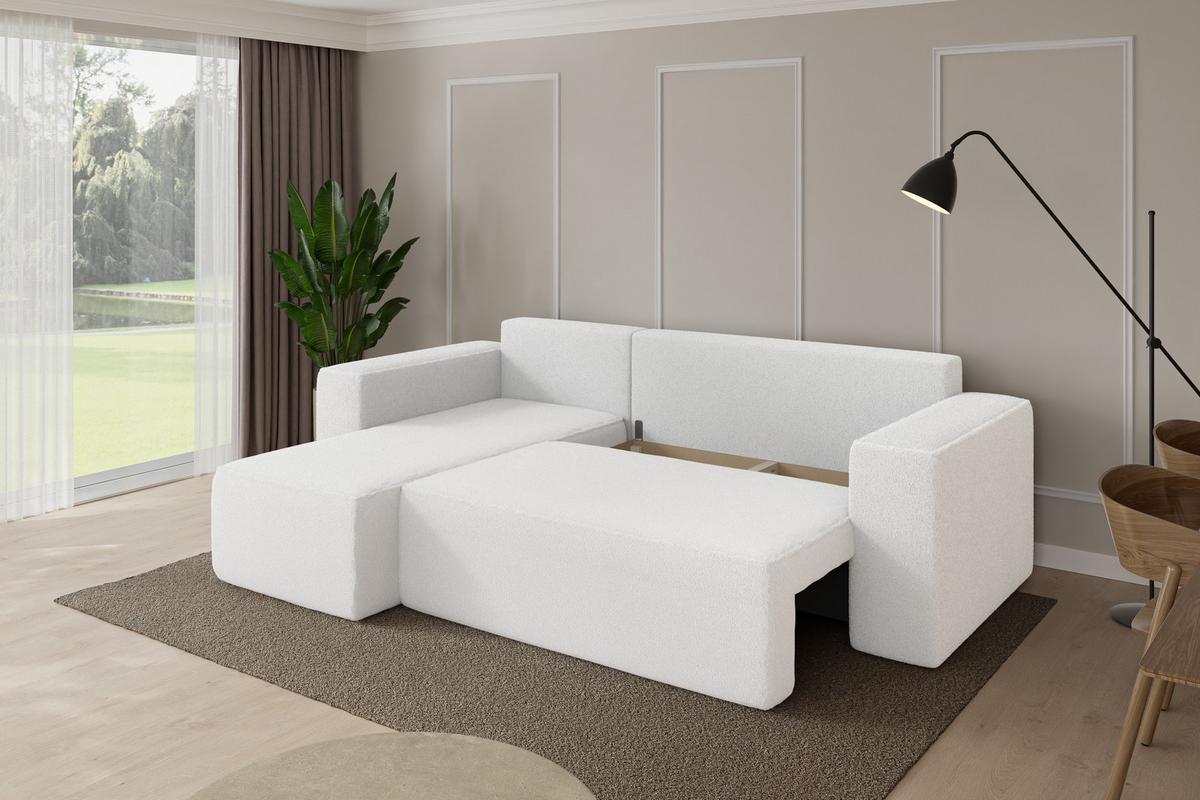 ECKSOFA mit Schlaffunktion Ottomane Links SENO-L 249x139x85 Weiß Bouclé - Schwarz/Weiß, Holzwerkstoff/Kunststoff (249/139cm) - ALTDECOR
