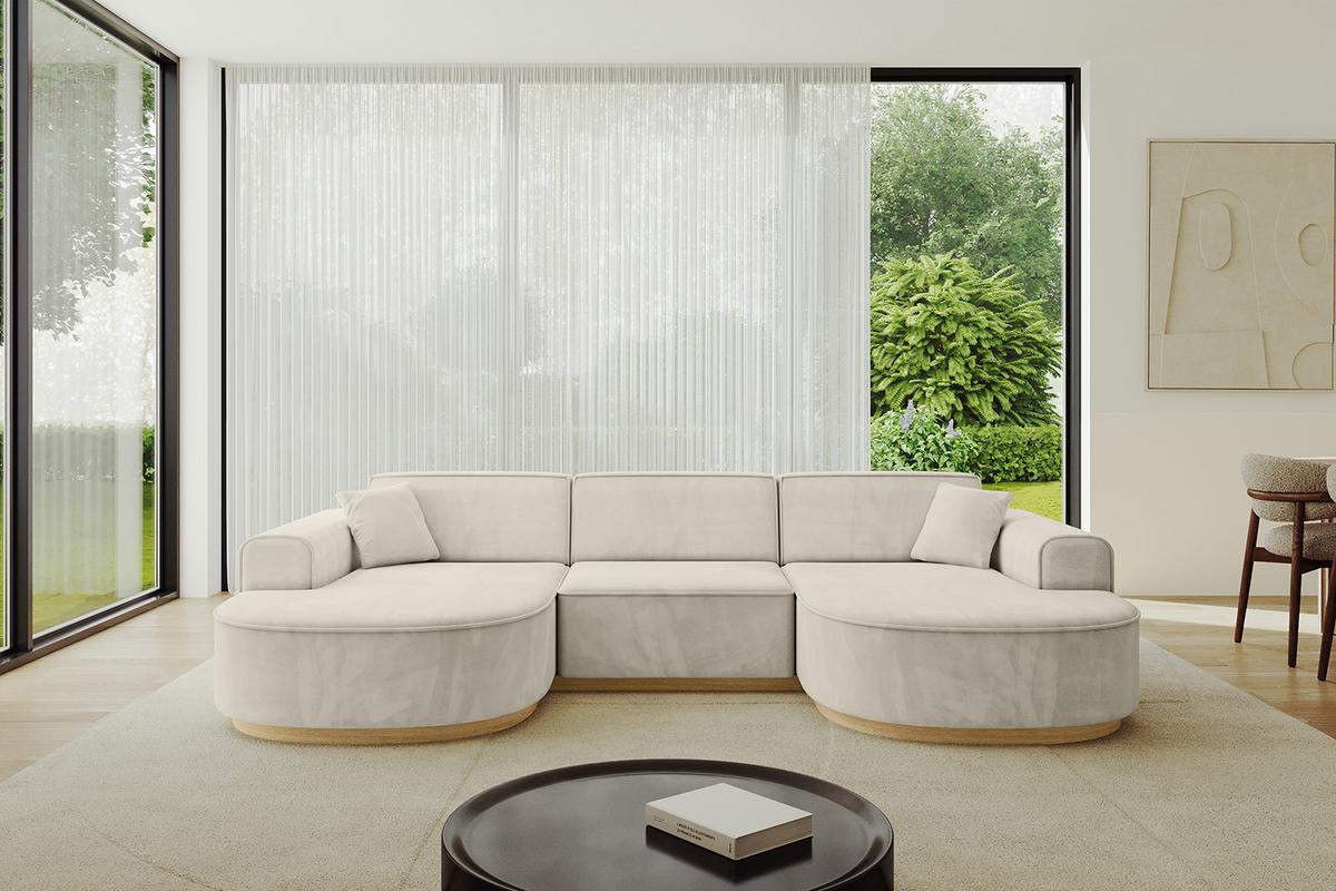 WOHNLANDSCHAFT MARI-U1-v2 - 303x171x83 cm Ecru Velours - Ecru, Holzwerkstoff/Textil (303/83/171cm) - ALTDECOR