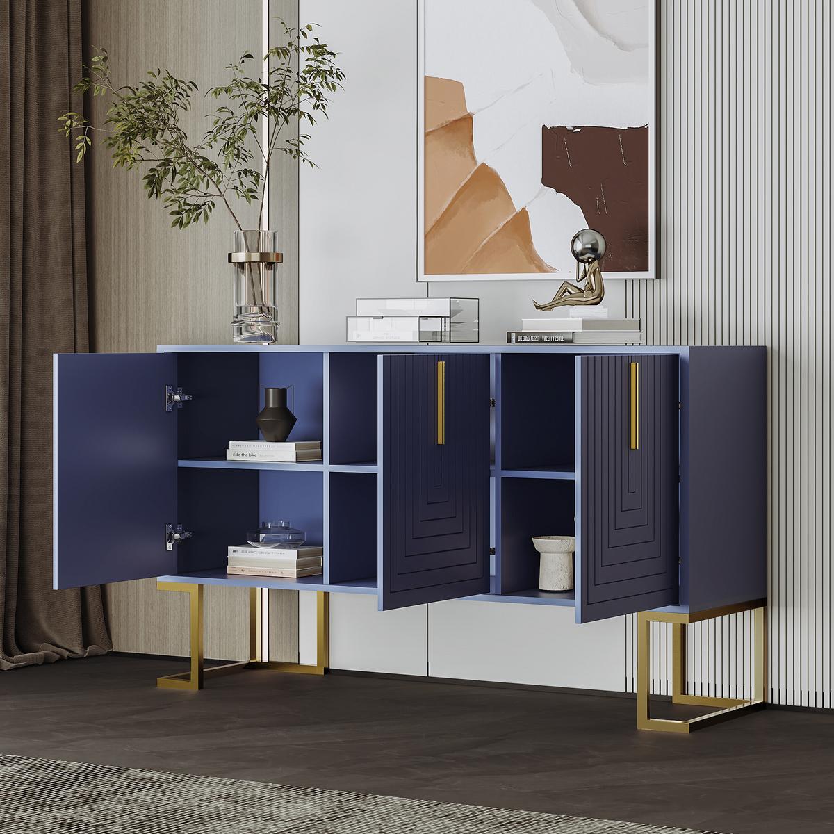 SIDEBOARD Blau 138/40/80,5CM - Blau, Holzwerkstoff/Metall (40/81/138cm) - Urban Meuble