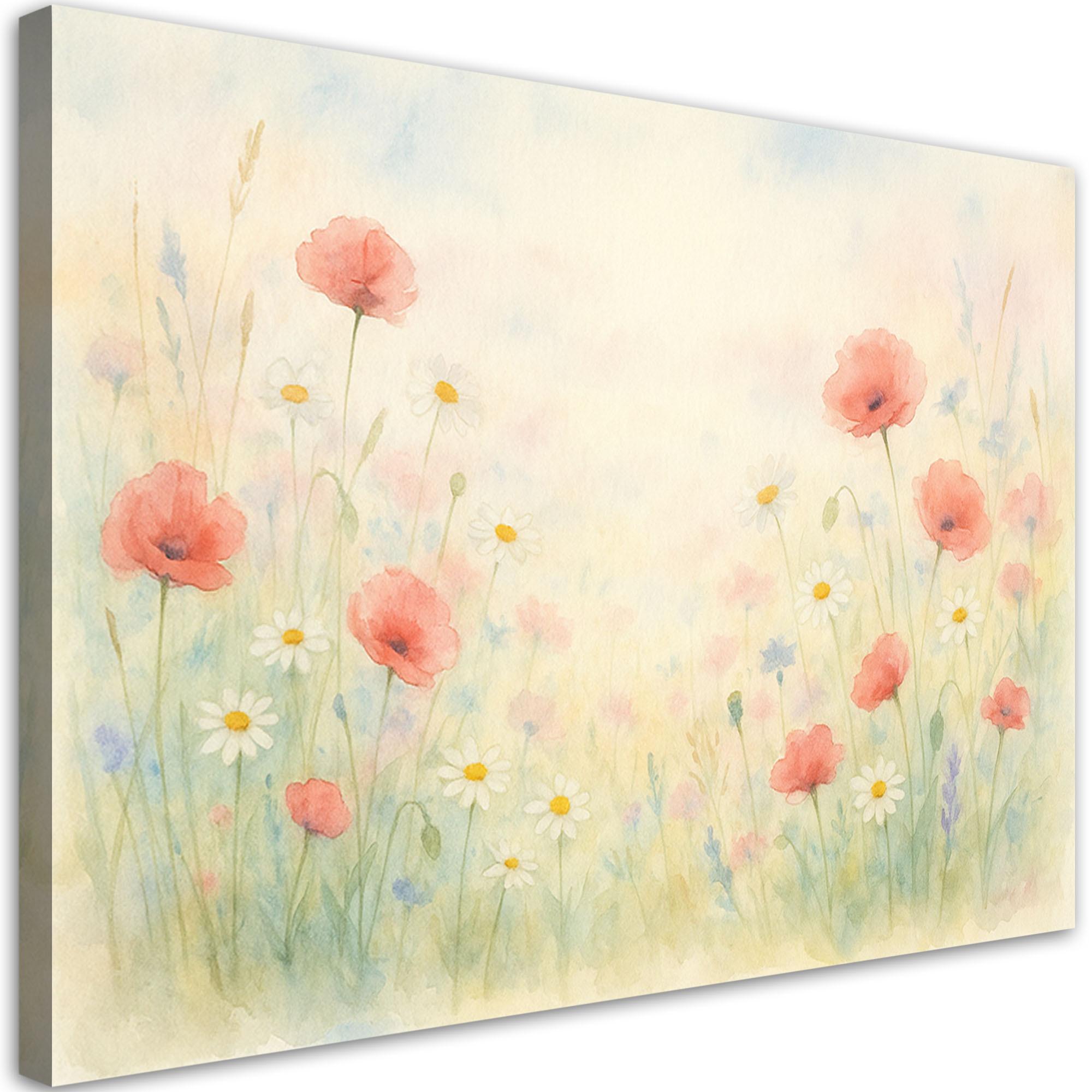 LEINWANDBILD Mohnblumen Wildblumen im Shabby Chic Stil 120x80cm - Beige, Textil (120/80cm) - Feeby