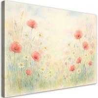 LEINWANDBILD Mohnblumen Wildblumen im Shabby Chic Stil 120x80cm - Beige, Textil (120/80cm) - Feeby