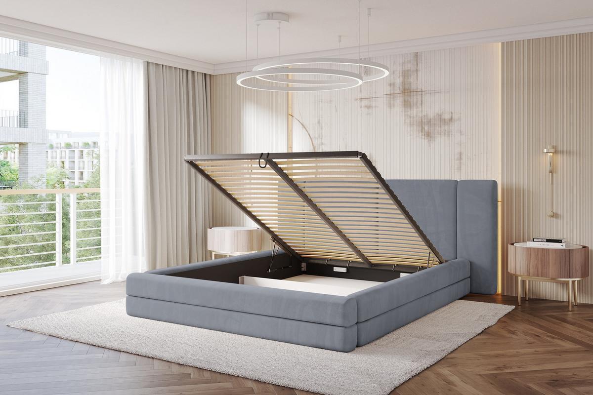 POLSTERBETT mit Bettkasten und Lattenrost, Bett mit Matratze H3/H4 - TEVO 140x200 Grau - Grau, Holzwerkstoff/Textil (140/200cm) - ALTDECOR