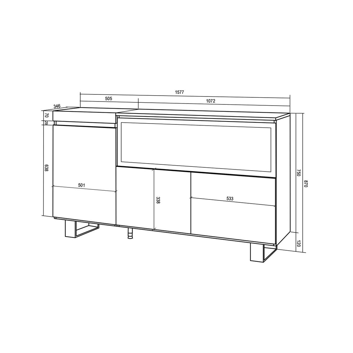 SIDEBOARD, Elektrokamin XXL, eiche, 158/35/87cm - Eichefarben/Schwarz, Holzwerkstoff (158/87/35cm) - Skraut Home