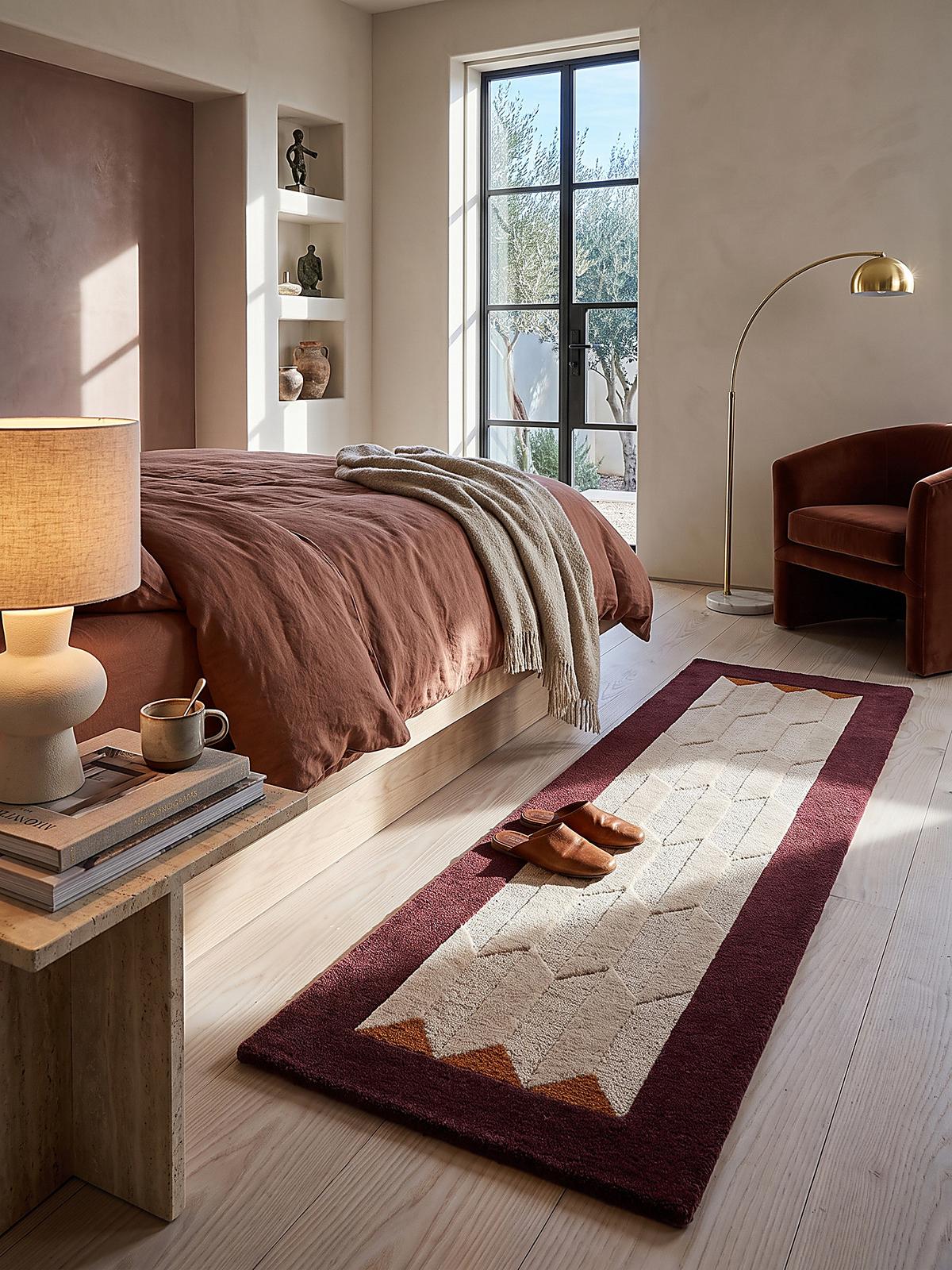 TEPPICHLÄUFER handgetuftet DARENT, Wabenmuster, Bordeauxrot, 60 x 230 cm - Rot, Textil (60/230cm) - KADIMA DESIGN