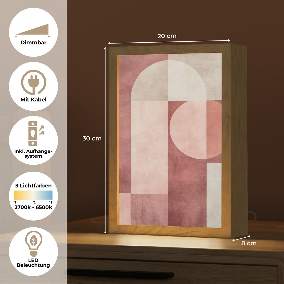 WANDLEUCHTE Figuren - Abstrakt - Rosa 20x30 cm - Altrosa, Holzwerkstoff (20/30/8cm) - OnlyWow