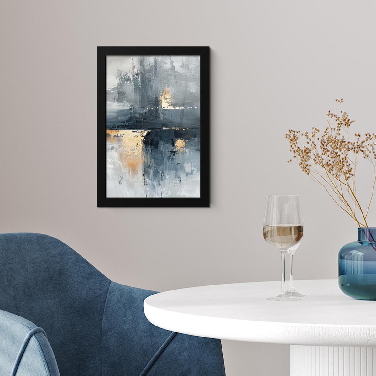 POSTER MIT RAHMEN Kunst - Grau - Gold - Abstrakt Poster 20x30 cm - Dunkelgrau, Papier (20/30cm) - MuchoWow