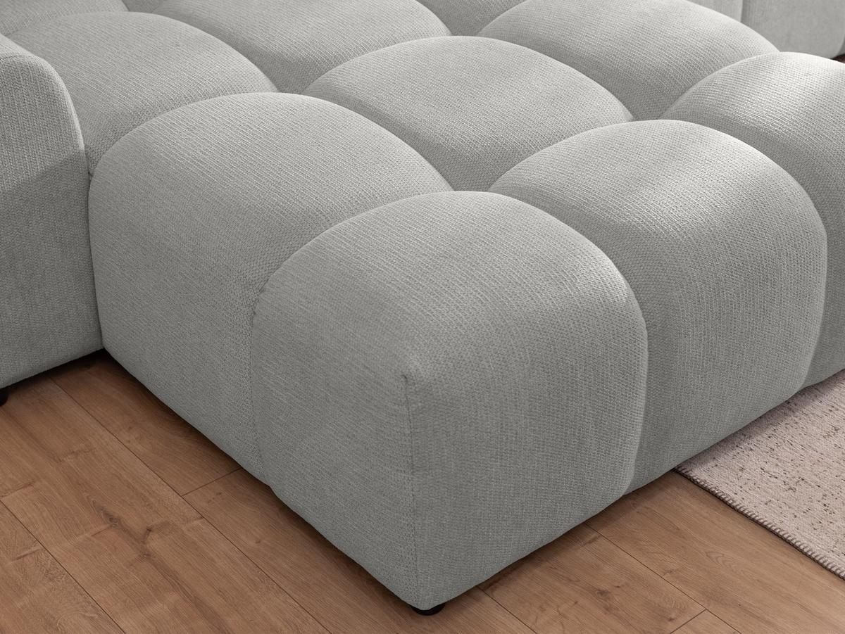 ECKSOFA Bubble mit losen Rückenkissen und Sitzfläche in Bubble-Optik aus weichem Hellgrau Strukturstoff mit schöner Sitzkomfort - Ottomane links - Hellgrau/Schwarz, Holz/Kunststoff (180/306cm) - S-Style Möbel