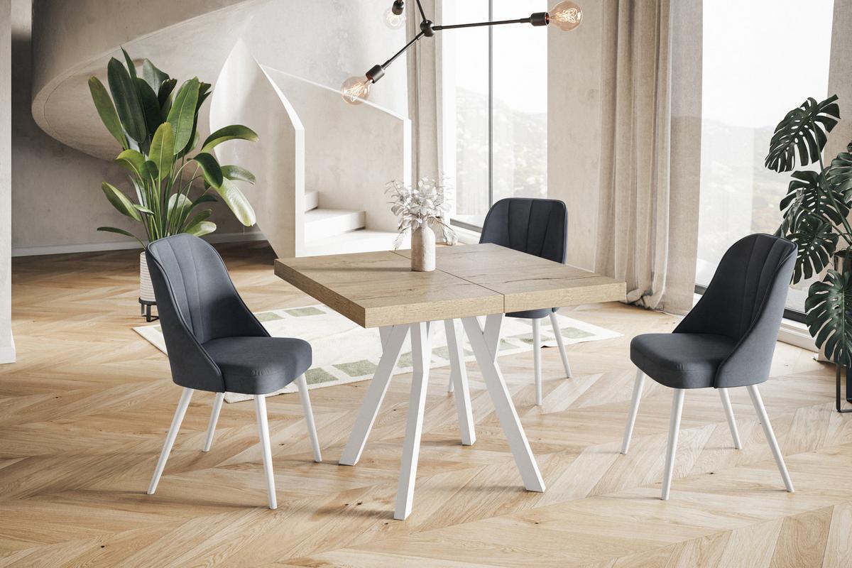 QUADRATISCHER Esstisch ausziehbar – Moderner Wohnzimmertisch und Küchentisch – Tisch mit Holzbeinen, Durchmesser 120 - 220 cm - Farbe Halifax - Braun/Weiß, Holzwerkstoff (120/120/77cm) - Alpi-Möbel