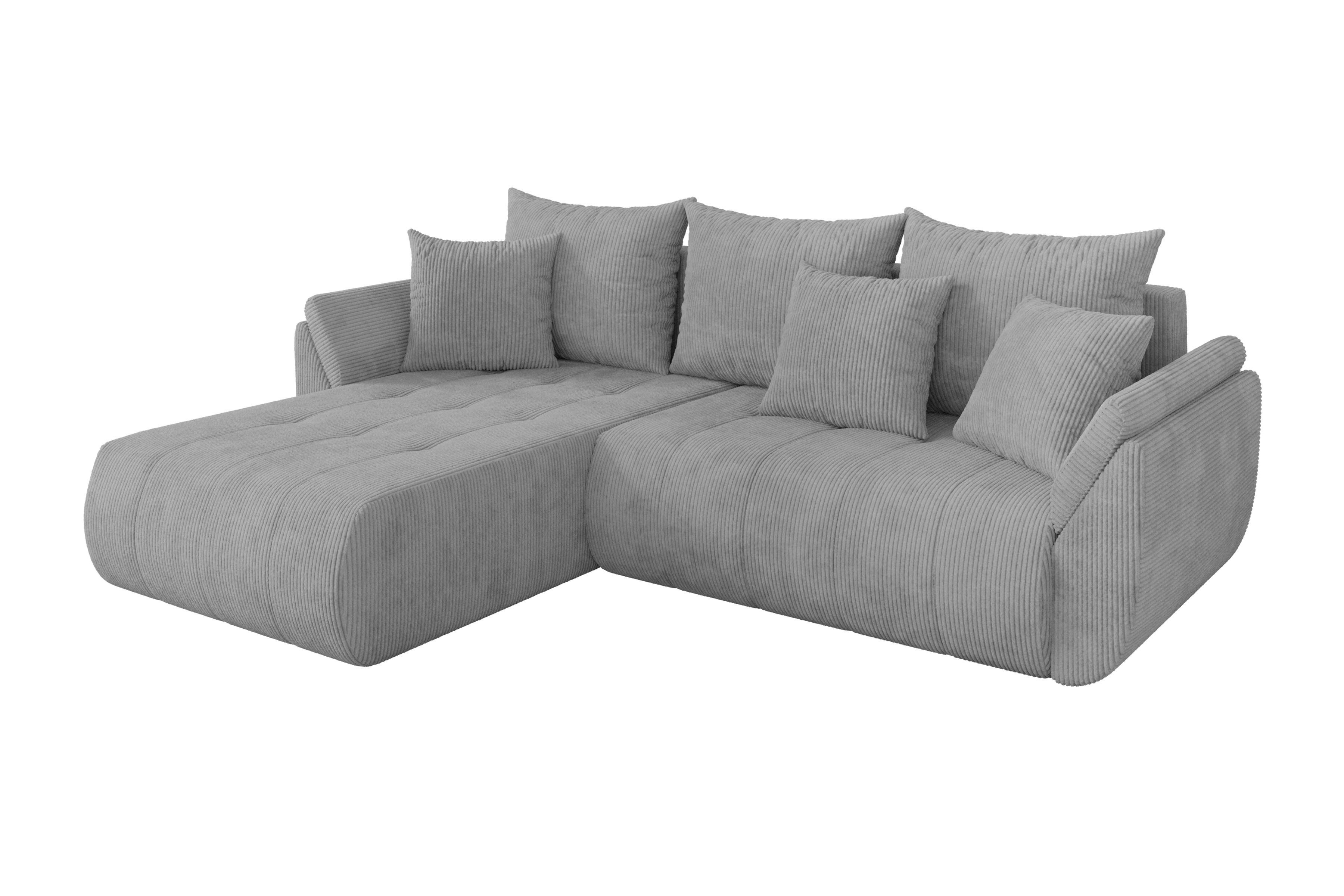 ECKSOFA mit Schlaffunktion Ottomane Links TOKO-L 277x194x86 Grau Cord - Schwarz/Grau, Holzwerkstoff/Kunststoff (277/194cm) - ALTDECOR