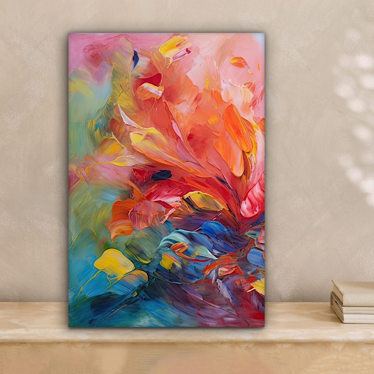 LEINWANDBILD Ölgemälde - Kunst - Abstrakt - Farbenfroh Deko Wohnzimmer 20x30 cm - Altrosa, Textil (20/30cm) - MuchoWow