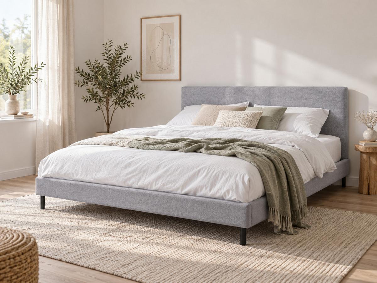 BETTRAHMENBEZUG 180/200 cm Hellgrau Fitou - Hellgrau/Grau, Textil (190/214cm) - Beliani