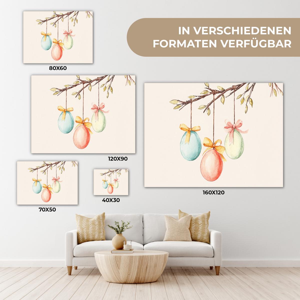 LEINWANDBILD Osterkuchen - Schleife - Eier Wandbild 40x30 cm - Creme, Textil (40/30cm) - MuchoWow