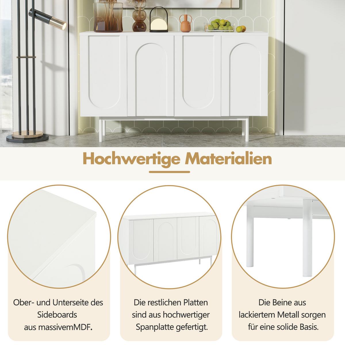 SIDEBOARD mit Druck-zu-Öffnen Türen, 140/42/80cm - Weiß, Holzwerkstoff (140/80/42cm) - Urban Meuble