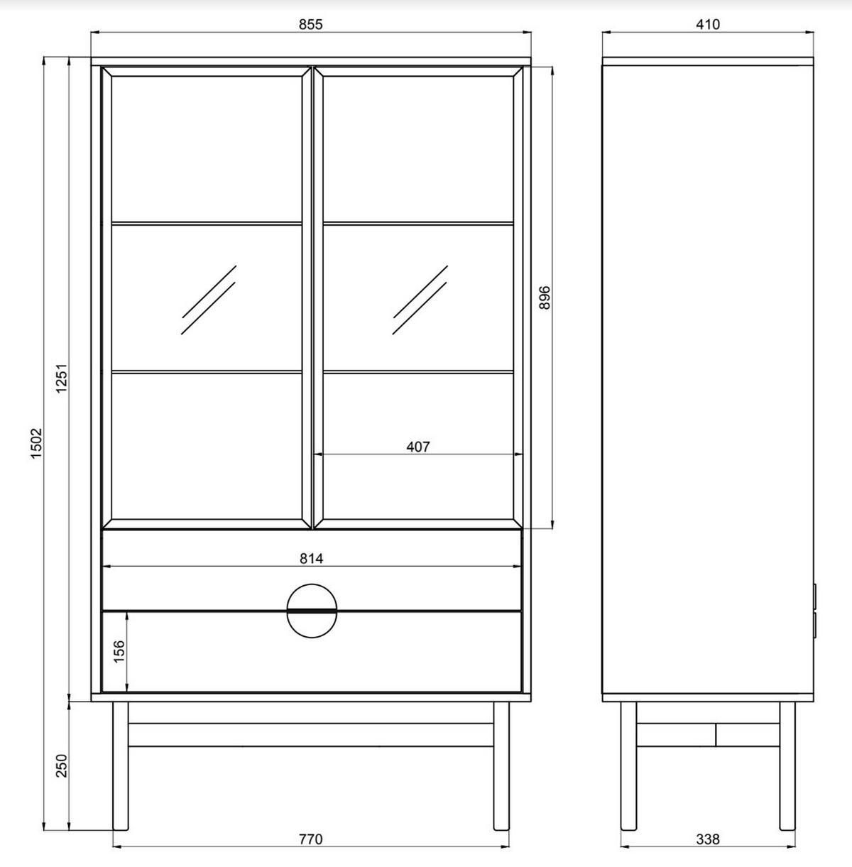 VITRINE Stoon II Taupe 150 cm - Taupe/Goldfarben, Holzwerkstoff/Metall (85/150/41cm) - Selsey