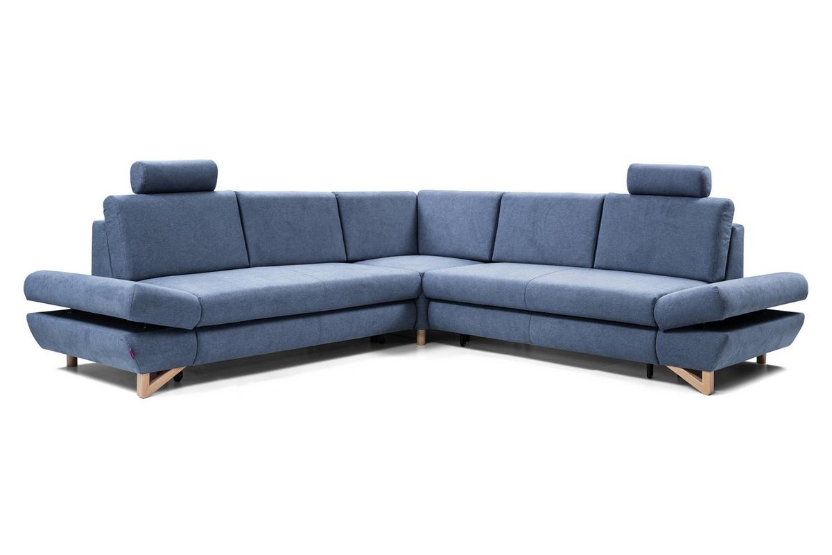 ECKSOFA CASA III R-S Blau Plüsch-Stoff mit Schlaffunktion - Blau, Holz (272/272cm) - MASSENO