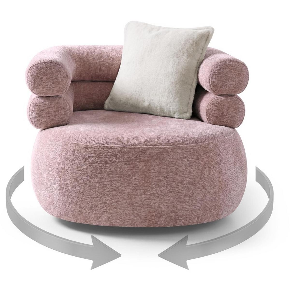 RELAXSESSELSET Nano, Set Drehsessel mit runder Form mit Hocker, Rosa - Rosa, Textil (95/75/95cm) - Beautysofa