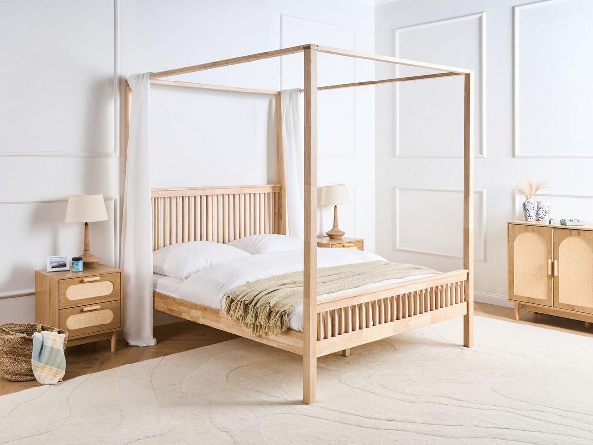 HIMMELBETT 160/200 cm Hellbraun Harfleur - Hellbraun, Holz (160/200cm) - Beliani