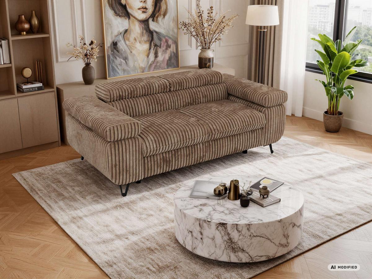 2-SITZER SOFA PETER - Braun Cord - Schwarz/Braun, Textil/Metall (200/76/99cm) - MKS