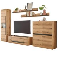 WOHNWAND Evoke Eiche, grau, Schrankwand Set 5-teilig Breite 350 cm - Eichefarben/Grau, Glas/Holz (350/197/45cm) - Furn.Design