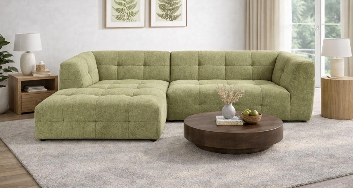 SOFA grün Webstoff 292 x 161 cm, Ecksofa 5-Sitzer, L-Sofa Ottomane links - Grün, Holz/Textil (292/161cm) - Inn.Furn