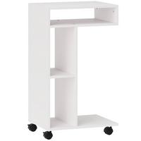 BEISTELLTISCH Couchtisch mit Rollen, Schreibtisch mit 4 Regalen, Sofatisch Weiß - Weiß, Holzwerkstoff (40/30/69cm) - HOMCOM
